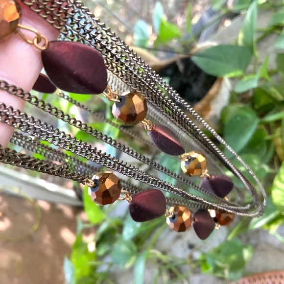 Two Stunning Golden Bronze NECKLACES Gold TASSEL  ⭐️GLASS FACETED BEAD - Picture 12 of 17